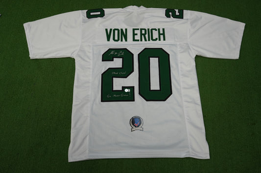 KEVIN VON ERICH ADKISSON NORTH TEXAS MEAN GREEN SIGNED White JERSEY Size XL BAS