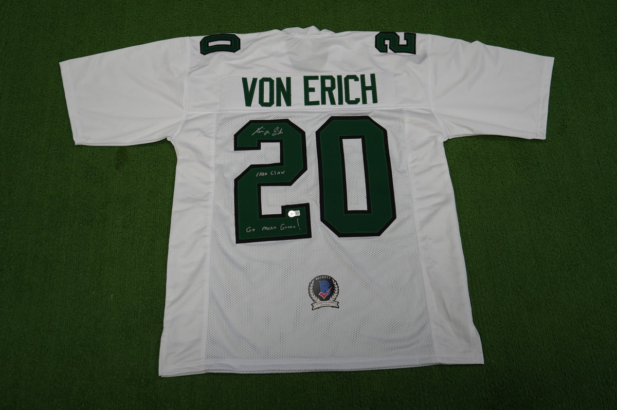 KEVIN VON ERICH ADKISSON NORTH TEXAS MEAN GREEN SIGNED White JERSEY Size XL BAS