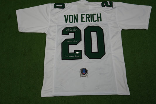 KEVIN VON ERICH ADKISSON NORTH TEXAS MEAN GREEN SIGNED White JERSEY Size XL BAS