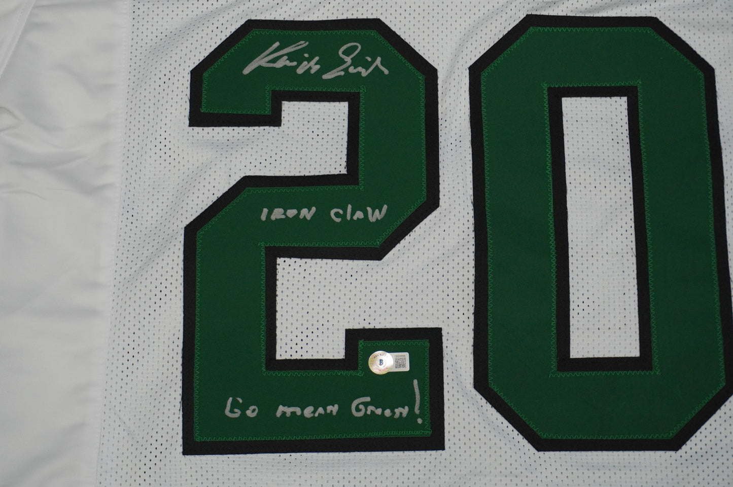 KEVIN VON ERICH ADKISSON NORTH TEXAS MEAN GREEN SIGNED White JERSEY Size XL BAS