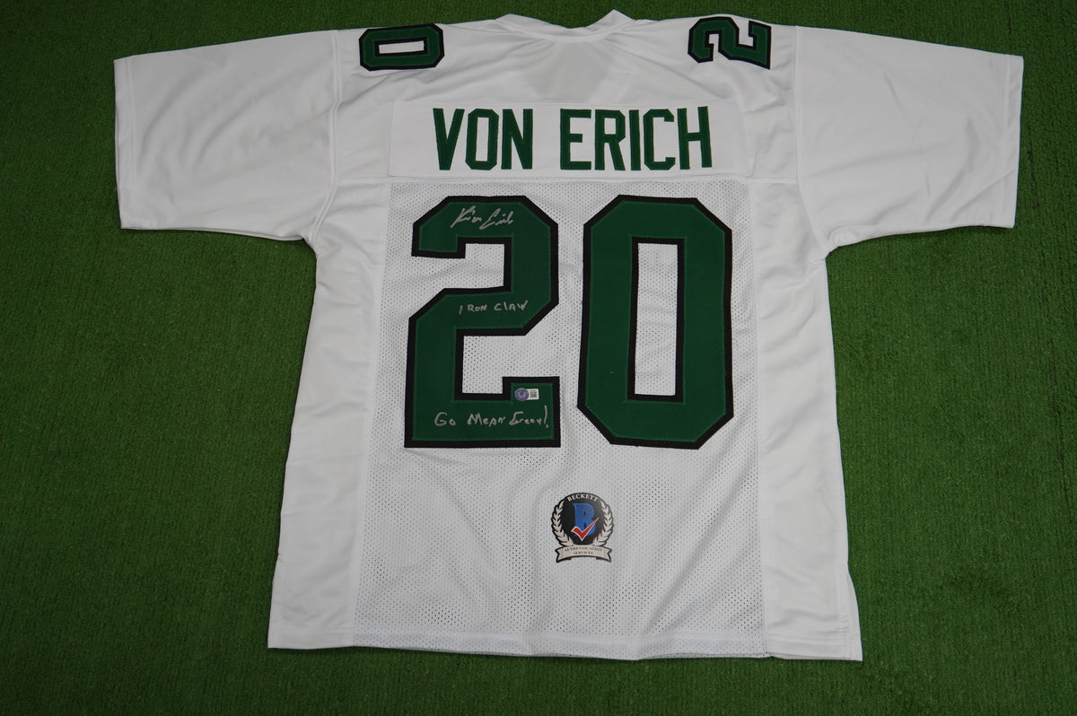 KEVIN VON ERICH ADKISSON NORTH TEXAS MEAN GREEN SIGNED White JERSEY Size L BAS