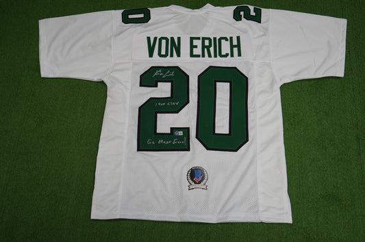 KEVIN VON ERICH ADKISSON NORTH TEXAS MEAN GREEN SIGNED White JERSEY Size L BAS