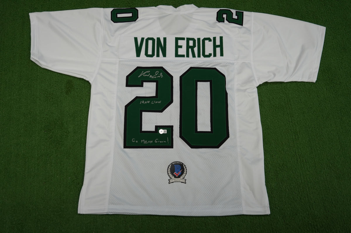 KEVIN VON ERICH ADKISSON NORTH TEXAS MEAN GREEN SIGNED White JERSEY Size L BAS
