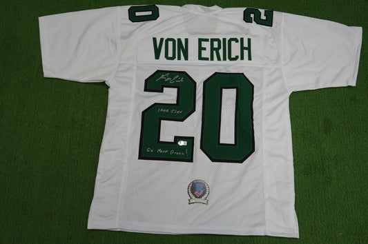 KEVIN VON ERICH ADKISSON NORTH TEXAS MEAN GREEN SIGNED White JERSEY Size L BAS