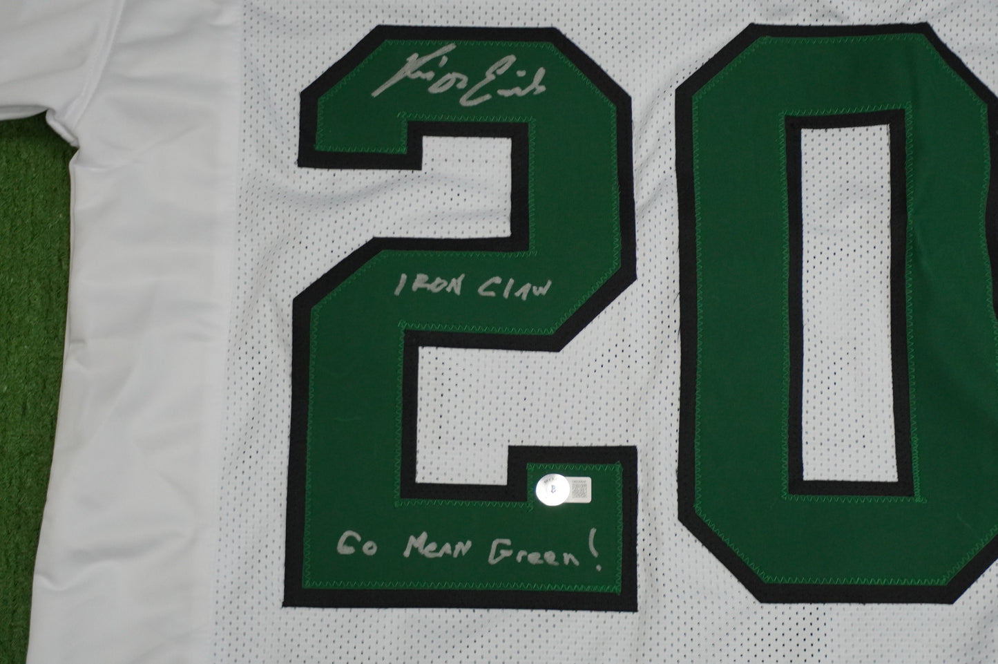 KEVIN VON ERICH ADKISSON NORTH TEXAS MEAN GREEN SIGNED White JERSEY Size L BAS
