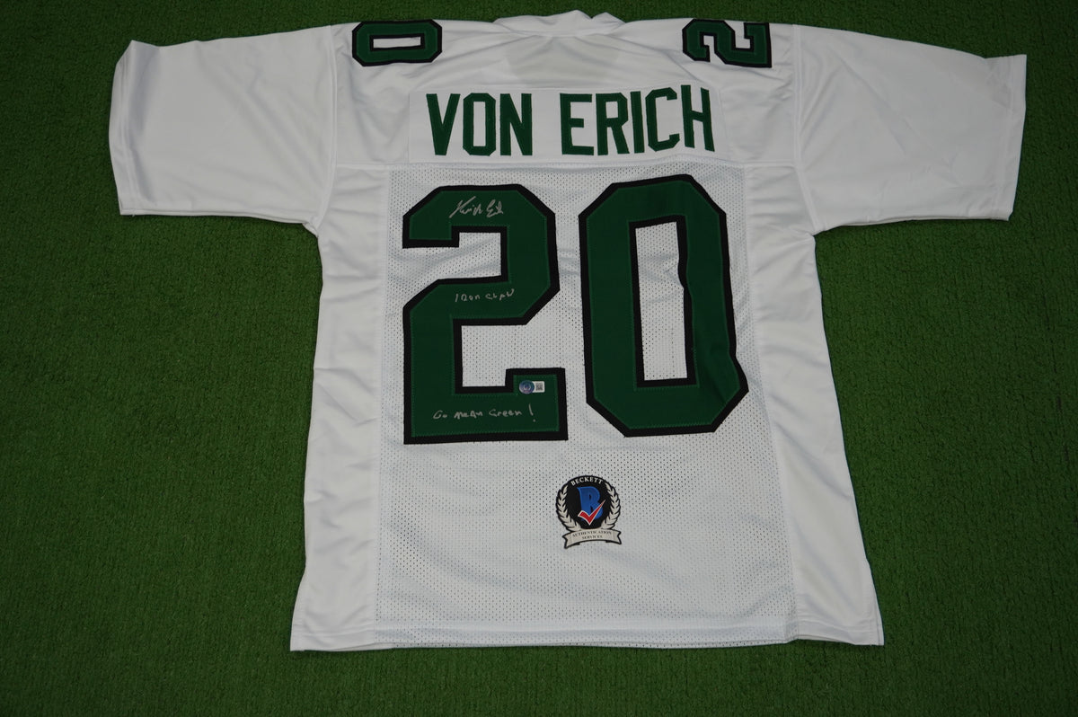 KEVIN VON ERICH ADKISSON NORTH TEXAS MEAN GREEN SIGNED White JERSEY Size M BAS