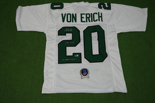 KEVIN VON ERICH ADKISSON NORTH TEXAS MEAN GREEN SIGNED White JERSEY Size M BAS
