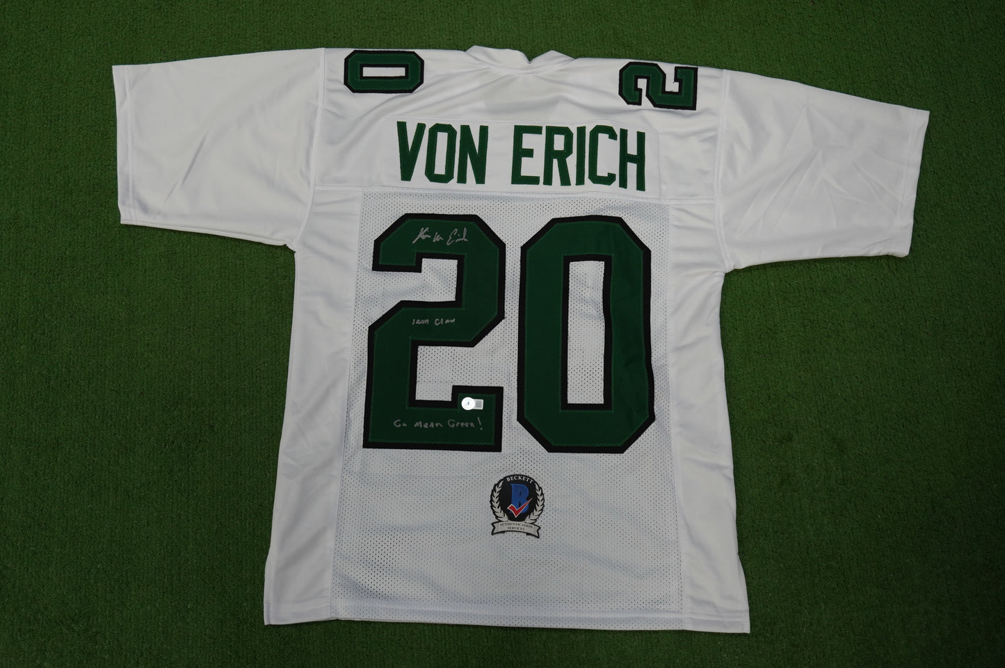 KEVIN VON ERICH ADKISSON NORTH TEXAS MEAN GREEN SIGNED White JERSEY Size M
