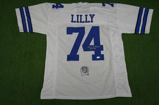 BOB LILLY SIGNED WHITE JERSEY Size XL Dallas Cowboys w/HOF 80 BAS COA