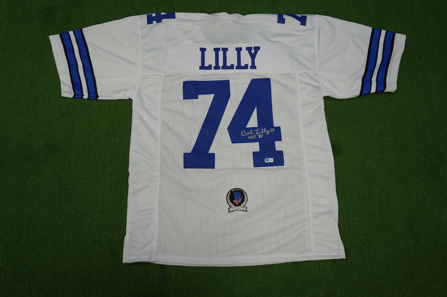 BOB LILLY SIGNED WHITE JERSEY Size XL Dallas Cowboys w/HOF 80 BAS COA