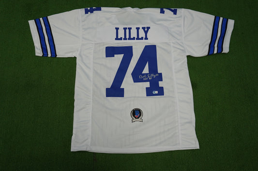 BOB LILLY SIGNED WHITE JERSEY Size XL Dallas Cowboys w/HOF 80 BAS COA