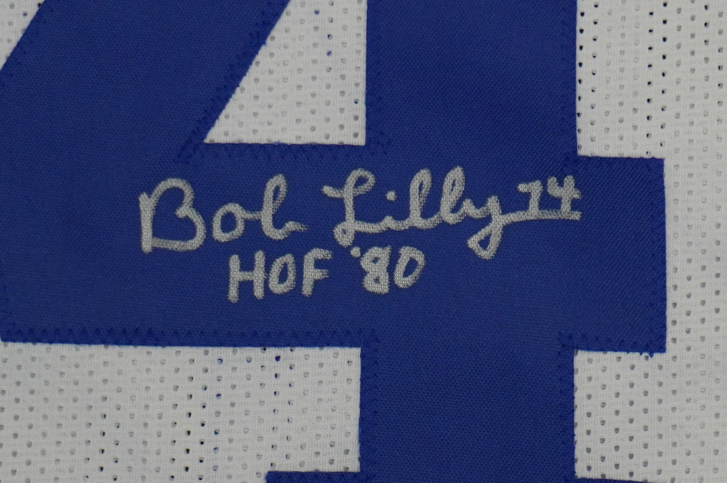 BOB LILLY SIGNED WHITE JERSEY Size XL Dallas Cowboys w/HOF 80 BAS COA