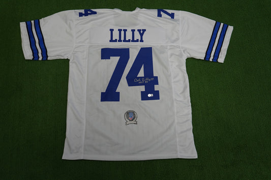 BOB LILLY SIGNED WHITE JERSEY Size XL Dallas Cowboys w/HOF 80 BAS COA