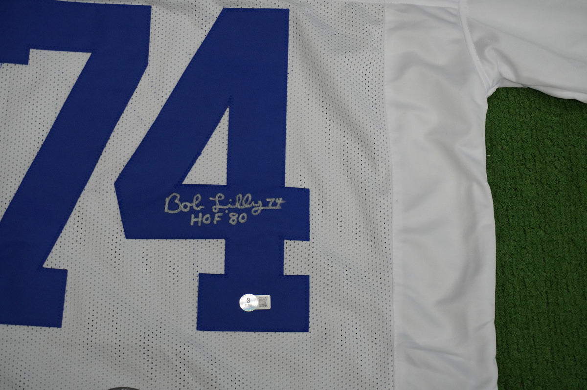 BOB LILLY SIGNED WHITE JERSEY Size XL Dallas Cowboys w/HOF 80 BAS COA