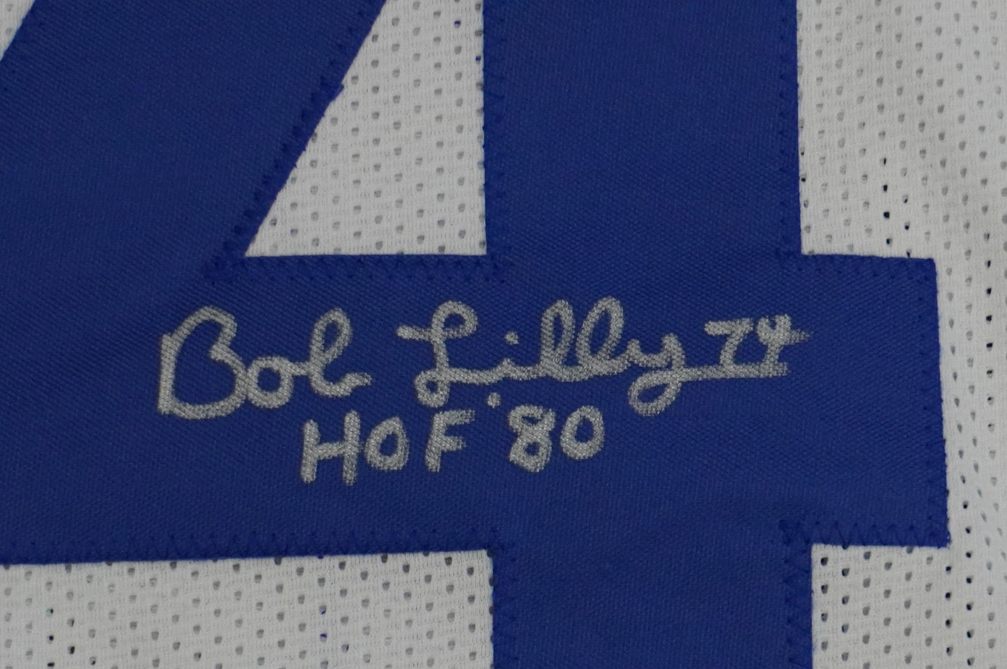 BOB LILLY SIGNED WHITE JERSEY Size XL Dallas Cowboys w/HOF 80 BAS COA