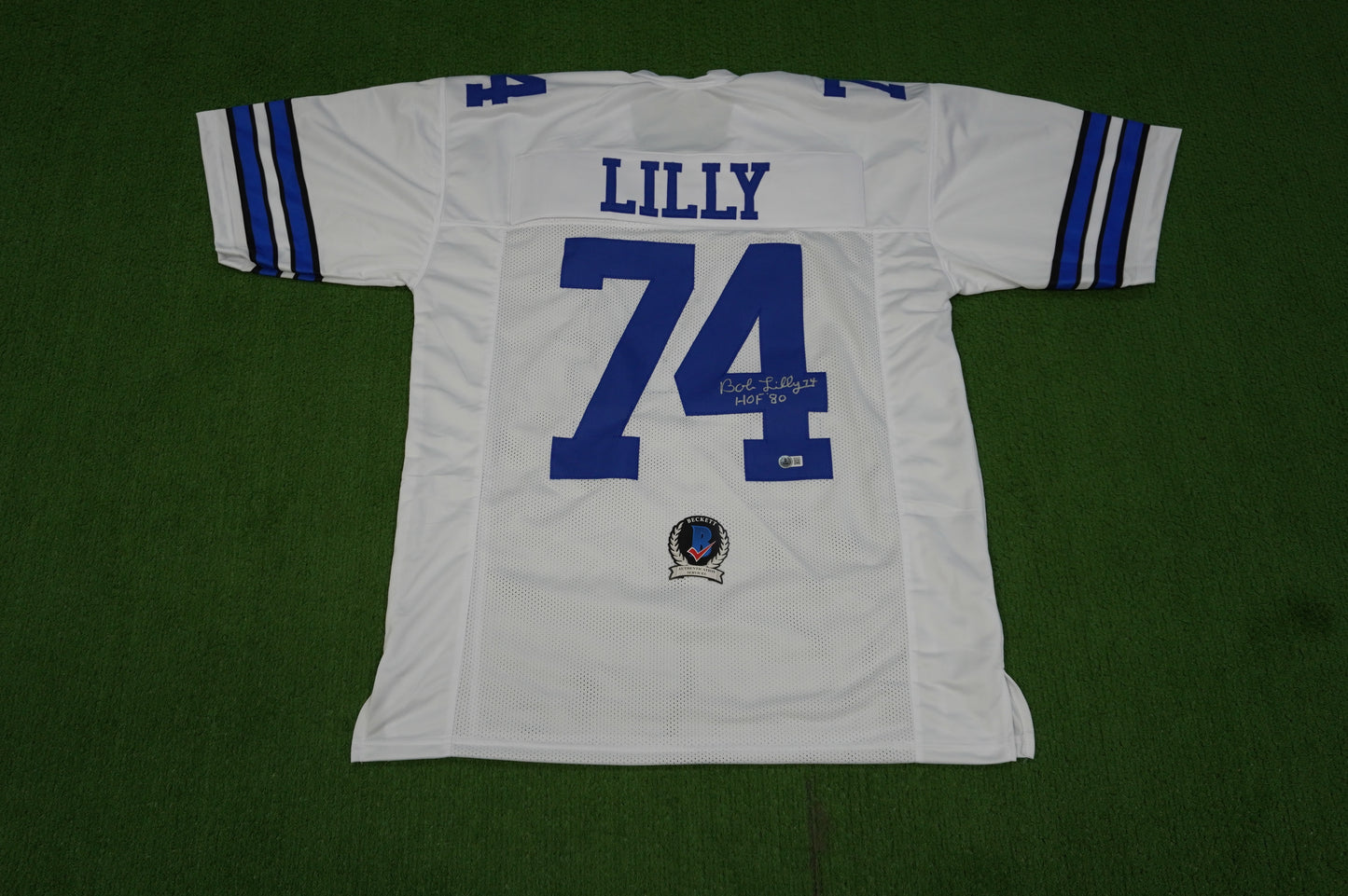 BOB LILLY SIGNED WHITE JERSEY Size XL Dallas Cowboys w/HOF 80 BAS COA