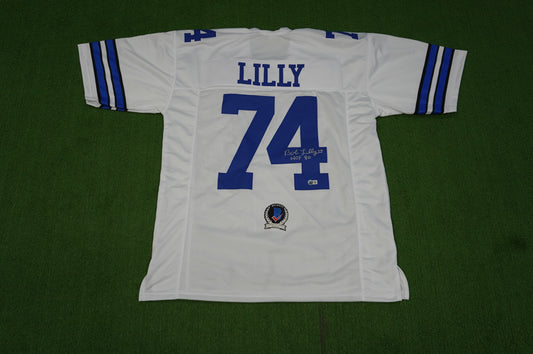 BOB LILLY SIGNED WHITE JERSEY Size XL Dallas Cowboys w/HOF 80 BAS COA