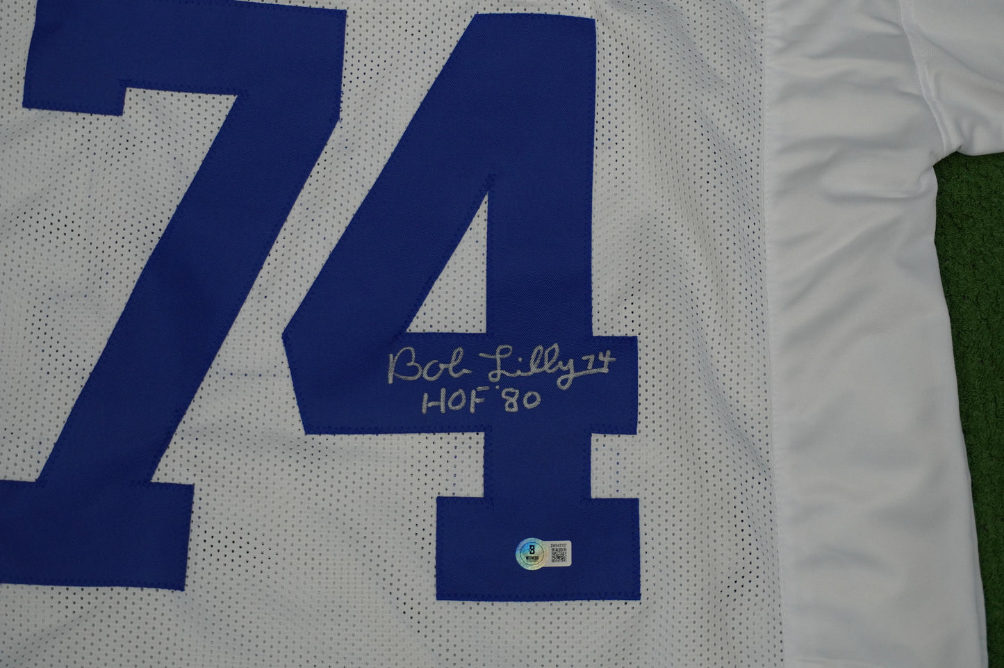 BOB LILLY SIGNED WHITE JERSEY Size XL Dallas Cowboys w/HOF 80 BAS COA
