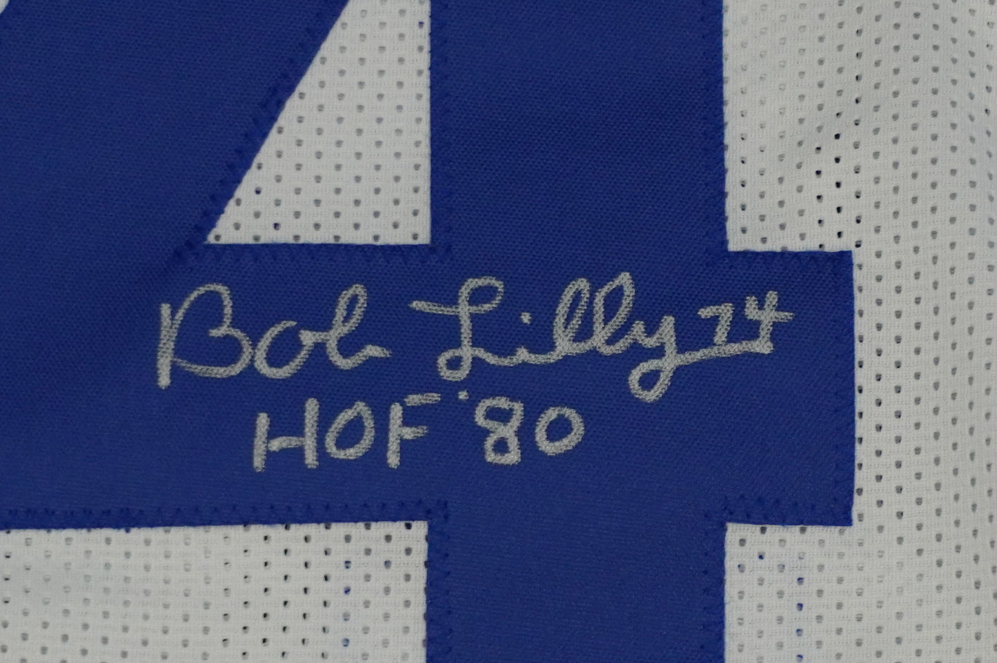 BOB LILLY SIGNED WHITE JERSEY Size XL Dallas Cowboys w/HOF 80 BAS COA