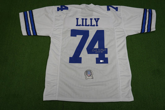 BOB LILLY SIGNED WHITE JERSEY Size XL Dallas Cowboys w/HOF 80 BAS COA