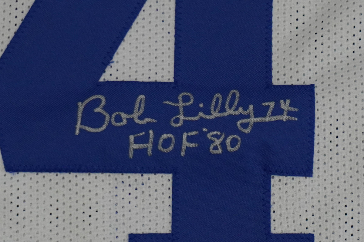 BOB LILLY SIGNED WHITE JERSEY Size XL Dallas Cowboys w/HOF 80 BAS COA