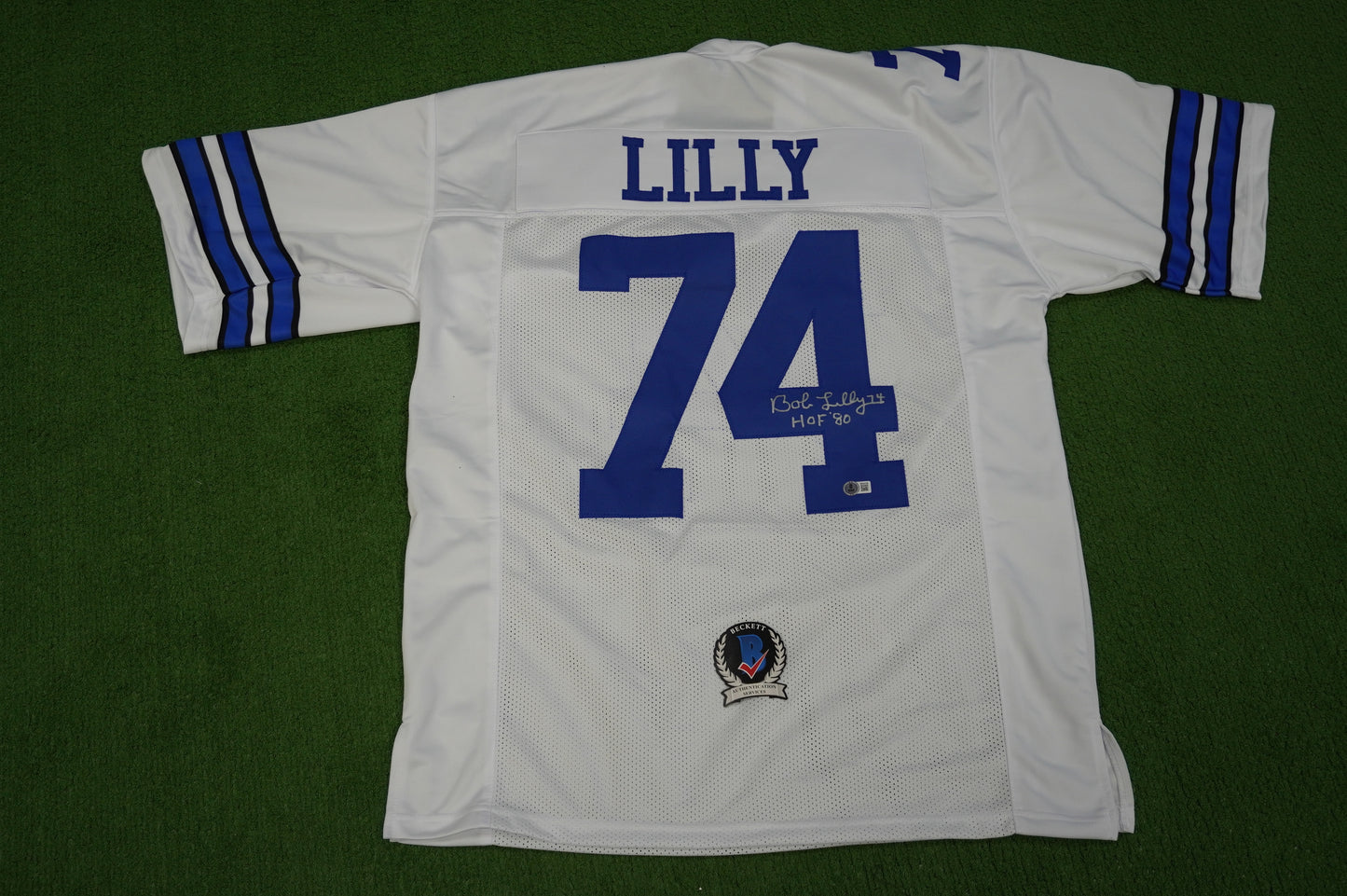BOB LILLY SIGNED WHITE JERSEY Size XL Dallas Cowboys w/HOF 80 BAS COA