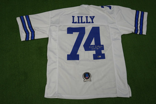 BOB LILLY SIGNED WHITE JERSEY Size XL Dallas Cowboys w/HOF 80 BAS COA