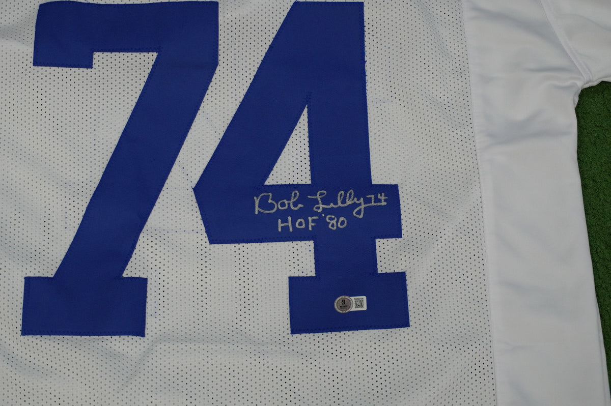BOB LILLY SIGNED WHITE JERSEY Size XL Dallas Cowboys w/HOF 80 BAS COA