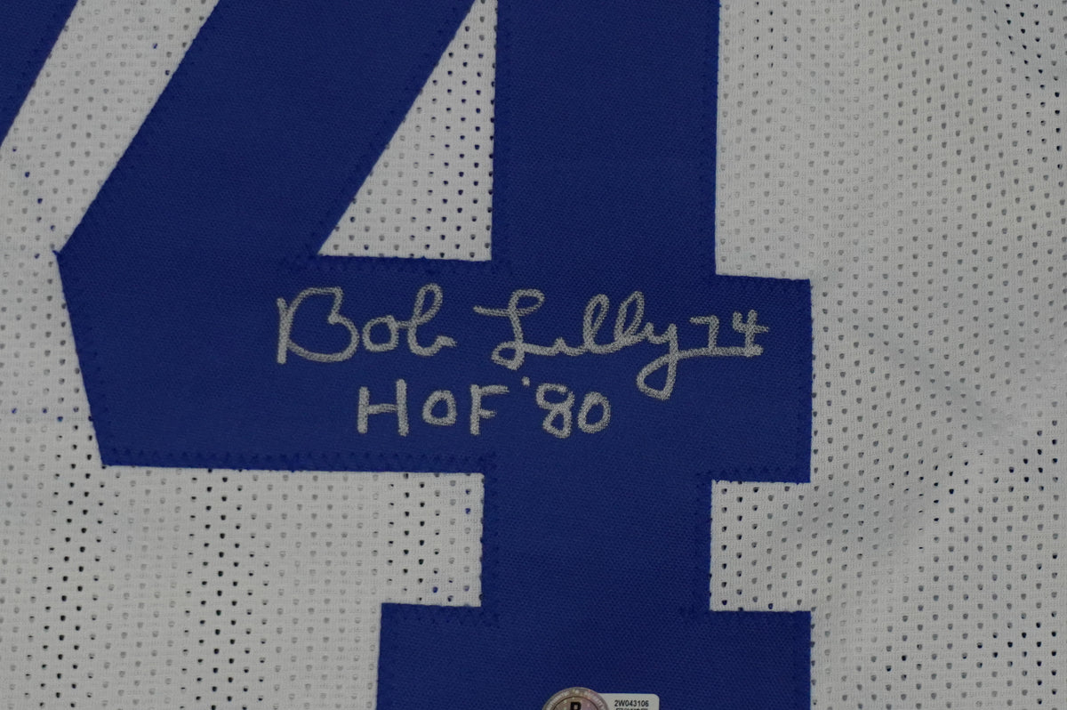 BOB LILLY SIGNED WHITE JERSEY Size XL Dallas Cowboys w/HOF 80 BAS COA
