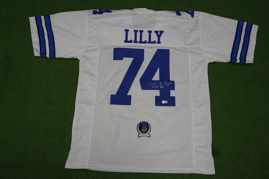 BOB LILLY SIGNED WHITE JERSEY Size XL Dallas Cowboys w/HOF 80 BAS COA