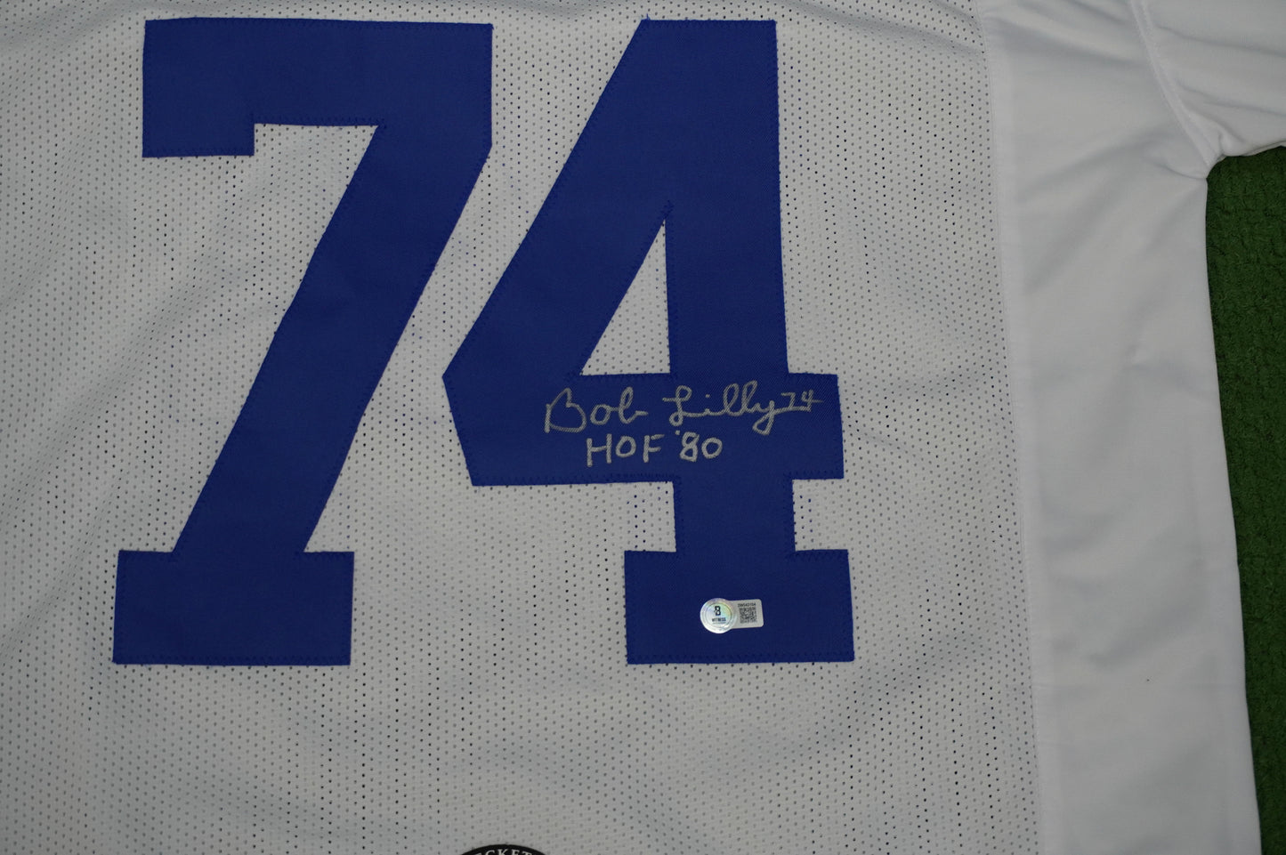 BOB LILLY SIGNED WHITE JERSEY Size XL Dallas Cowboys w/HOF 80 BAS COA