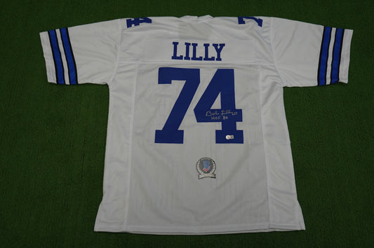 BOB LILLY SIGNED WHITE JERSEY Size XL Dallas Cowboys w/HOF 80 BAS COA