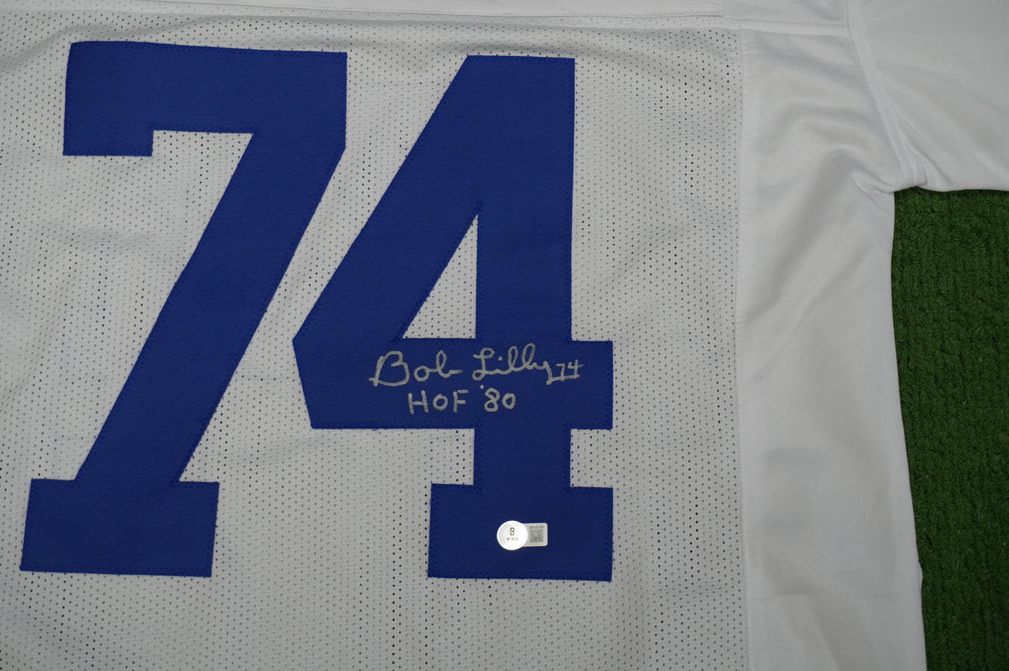 BOB LILLY SIGNED WHITE JERSEY Size XL Dallas Cowboys w/HOF 80 BAS COA