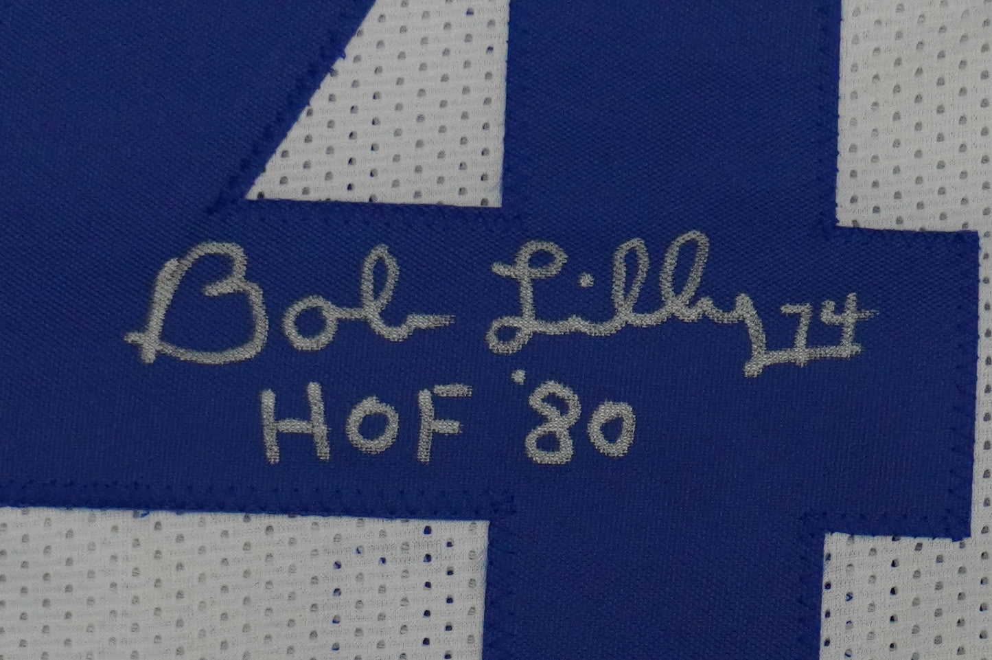 BOB LILLY SIGNED WHITE JERSEY Size XL Dallas Cowboys w/HOF 80 BAS COA