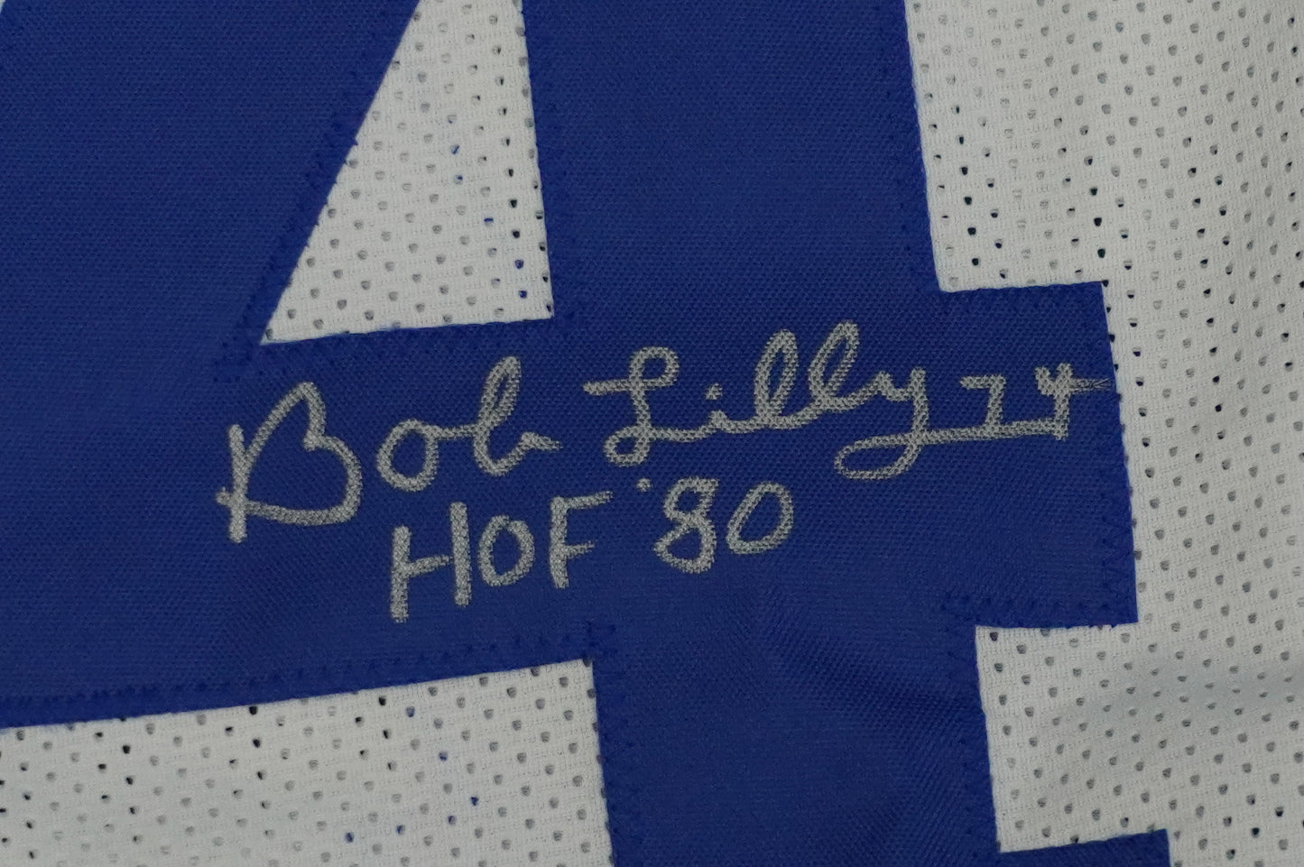 BOB LILLY SIGNED WHITE JERSEY Size XL Dallas Cowboys w/HOF 80 BAS COA