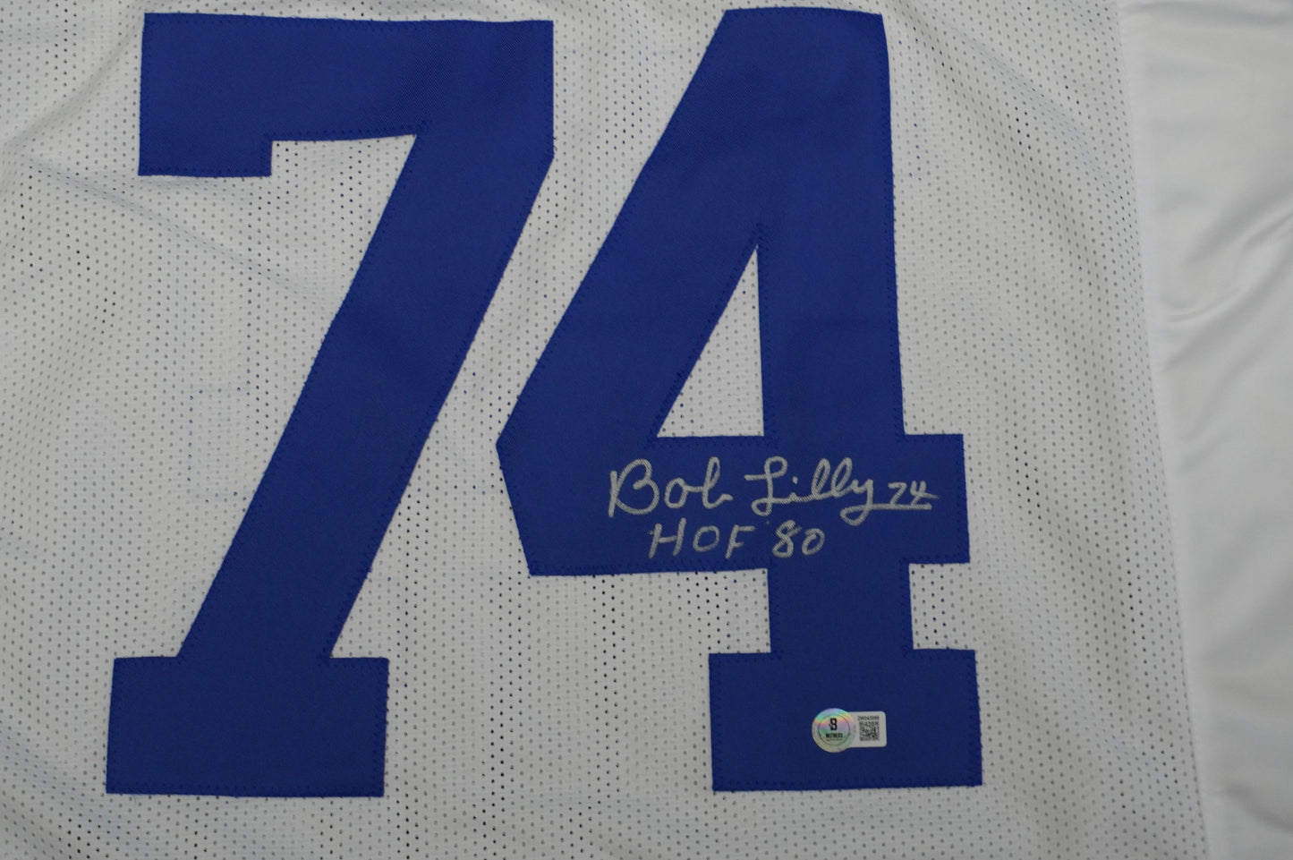 BOB LILLY SIGNED WHITE JERSEY Size XL Dallas Cowboys w/HOF 80 BAS COA