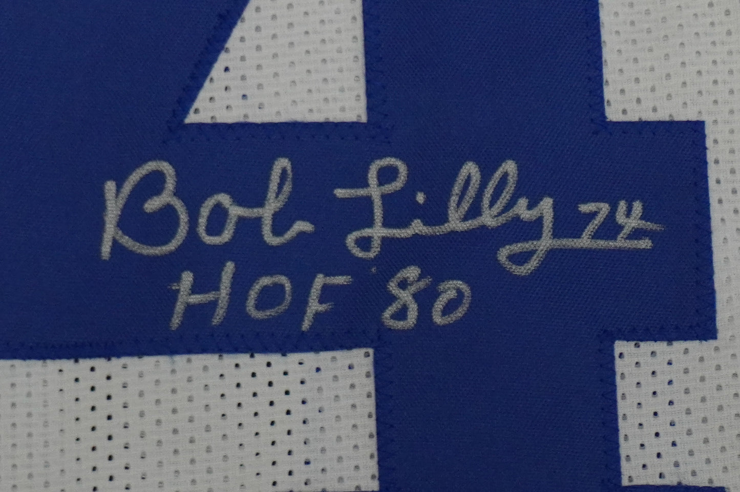 BOB LILLY SIGNED WHITE JERSEY Size XL Dallas Cowboys w/HOF 80 BAS COA