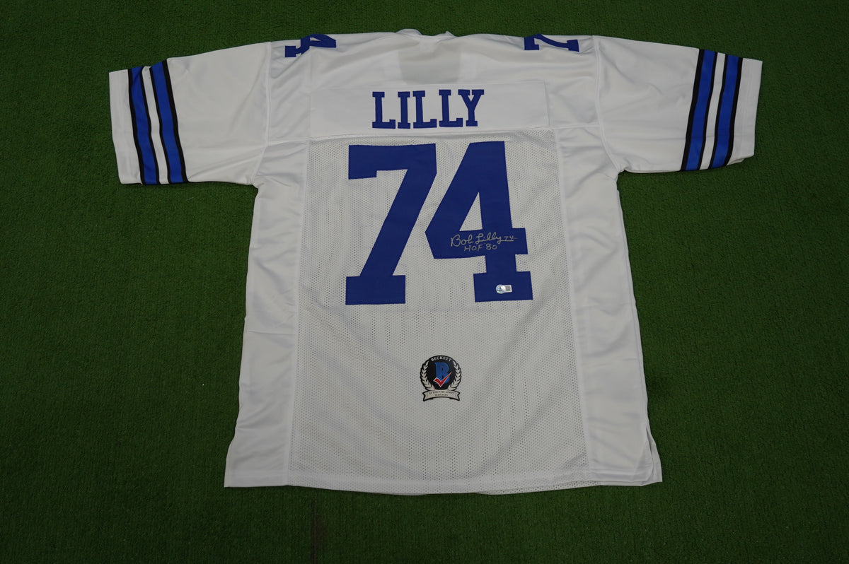 BOB LILLY SIGNED WHITE JERSEY Size XL Dallas Cowboys w/HOF 80 BAS COA