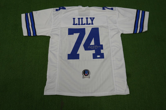 BOB LILLY SIGNED WHITE JERSEY Size XL Dallas Cowboys w/HOF 80 BAS COA