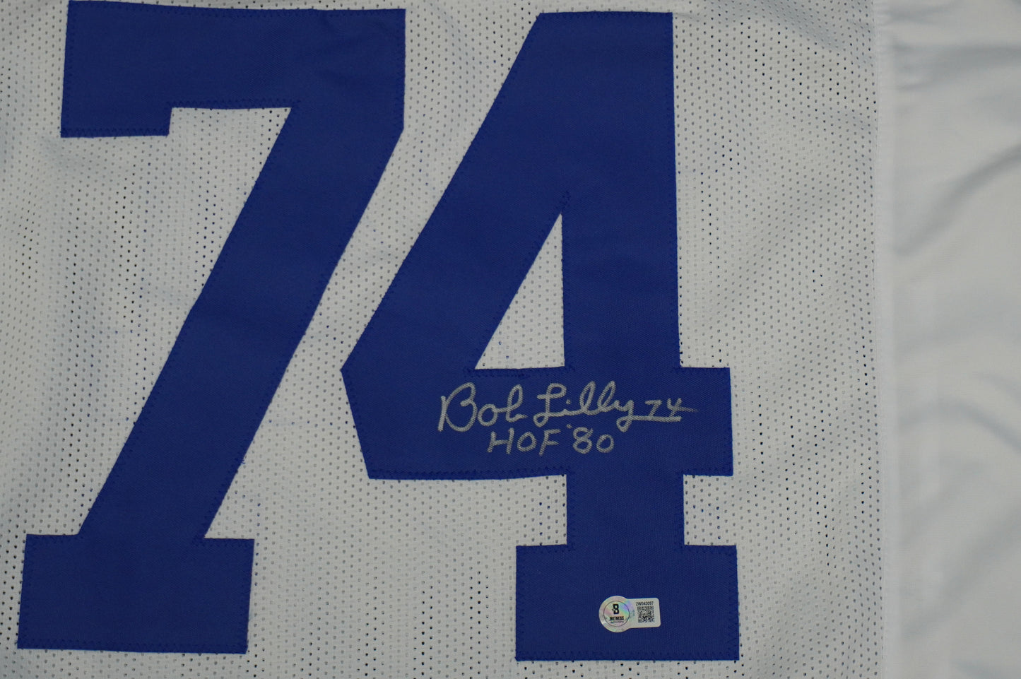 BOB LILLY SIGNED WHITE JERSEY Size XL Dallas Cowboys w/HOF 80 BAS COA