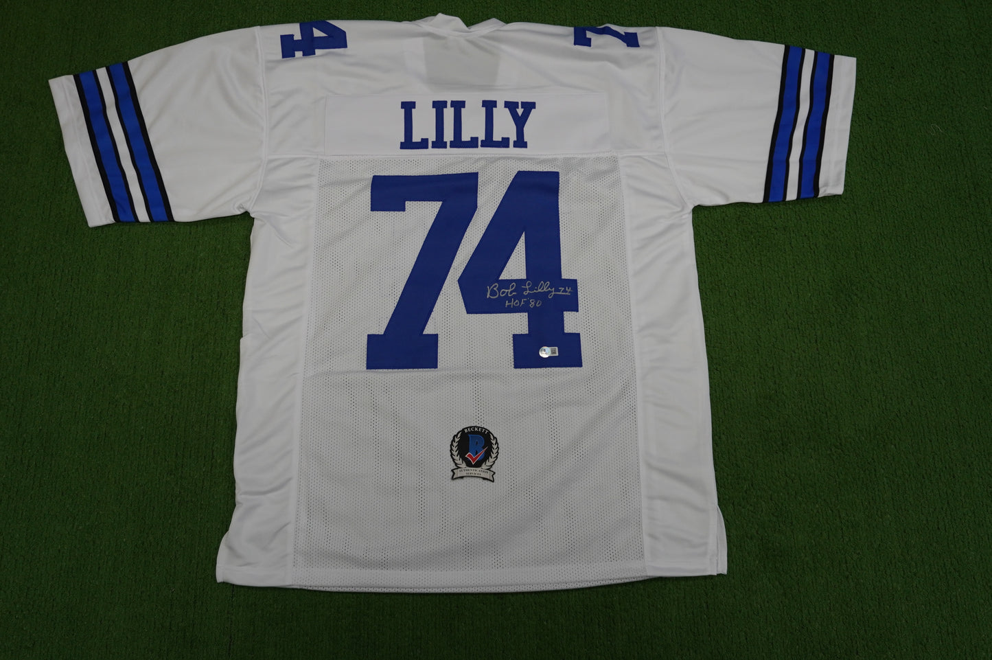 BOB LILLY SIGNED WHITE JERSEY Size XL Dallas Cowboys w/HOF 80 BAS COA