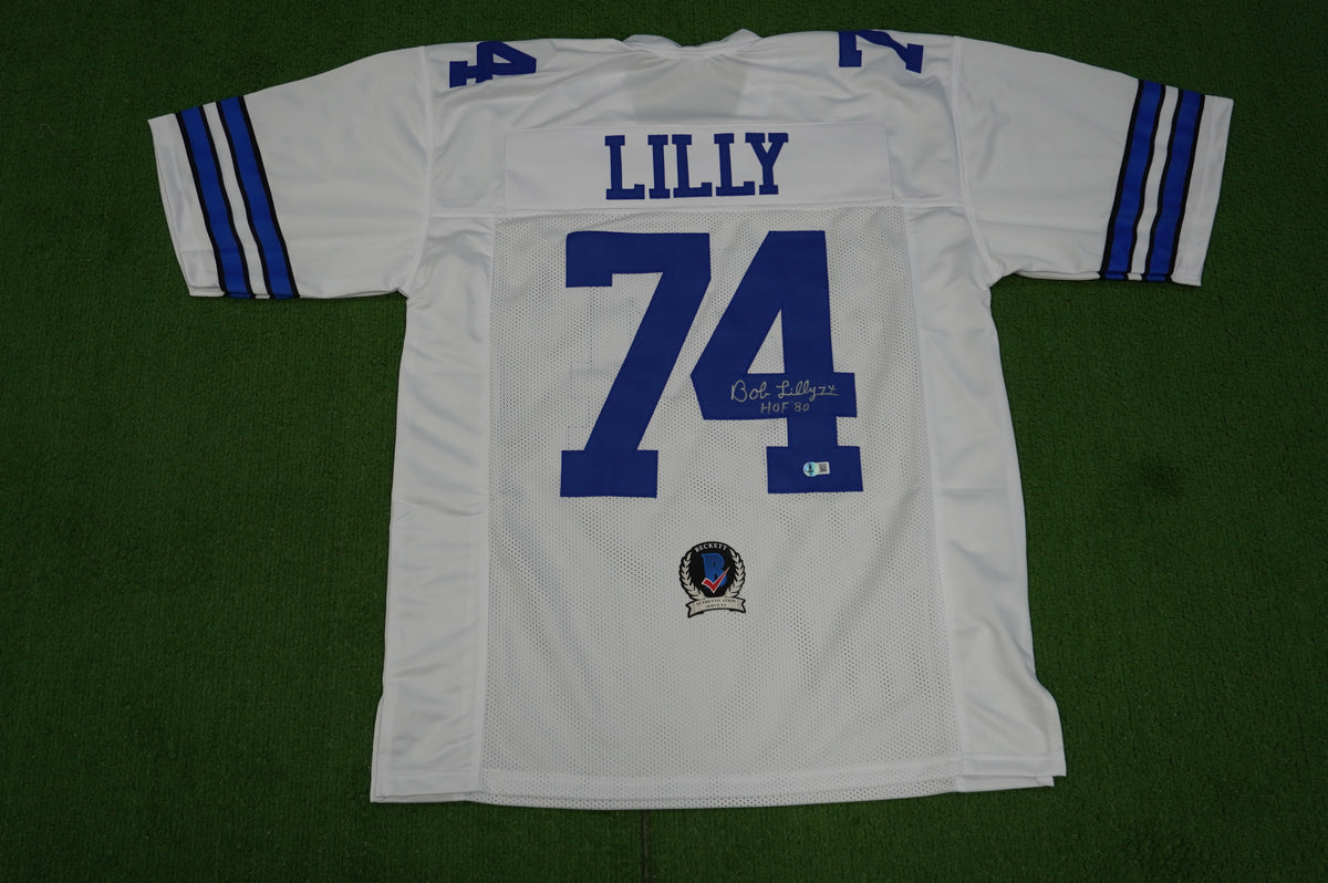 BOB LILLY SIGNED WHITE JERSEY Size XL Dallas Cowboys w/HOF 80 BAS COA