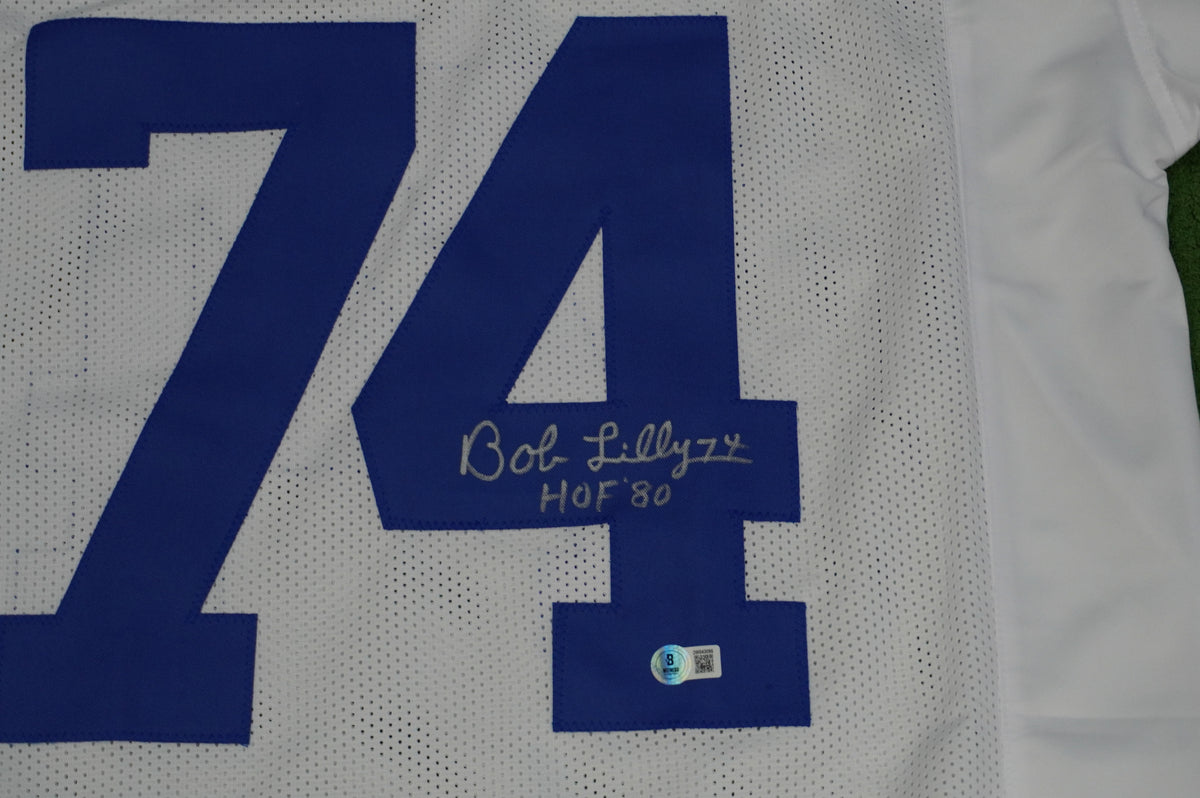 BOB LILLY SIGNED WHITE JERSEY Size XL Dallas Cowboys w/HOF 80 BAS COA