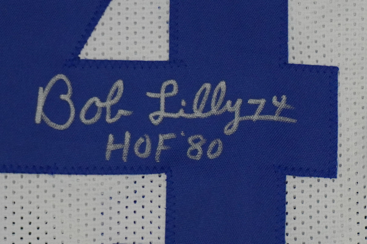 BOB LILLY SIGNED WHITE JERSEY Size XL Dallas Cowboys w/HOF 80 BAS COA