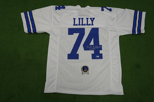 BOB LILLY SIGNED WHITE JERSEY Size XL Dallas Cowboys w/HOF 80 BAS COA