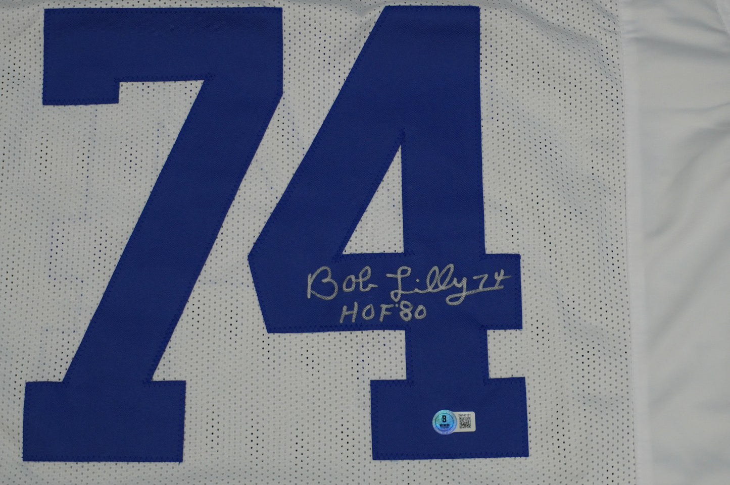 BOB LILLY SIGNED WHITE JERSEY Size XL Dallas Cowboys w/HOF 80 BAS COA