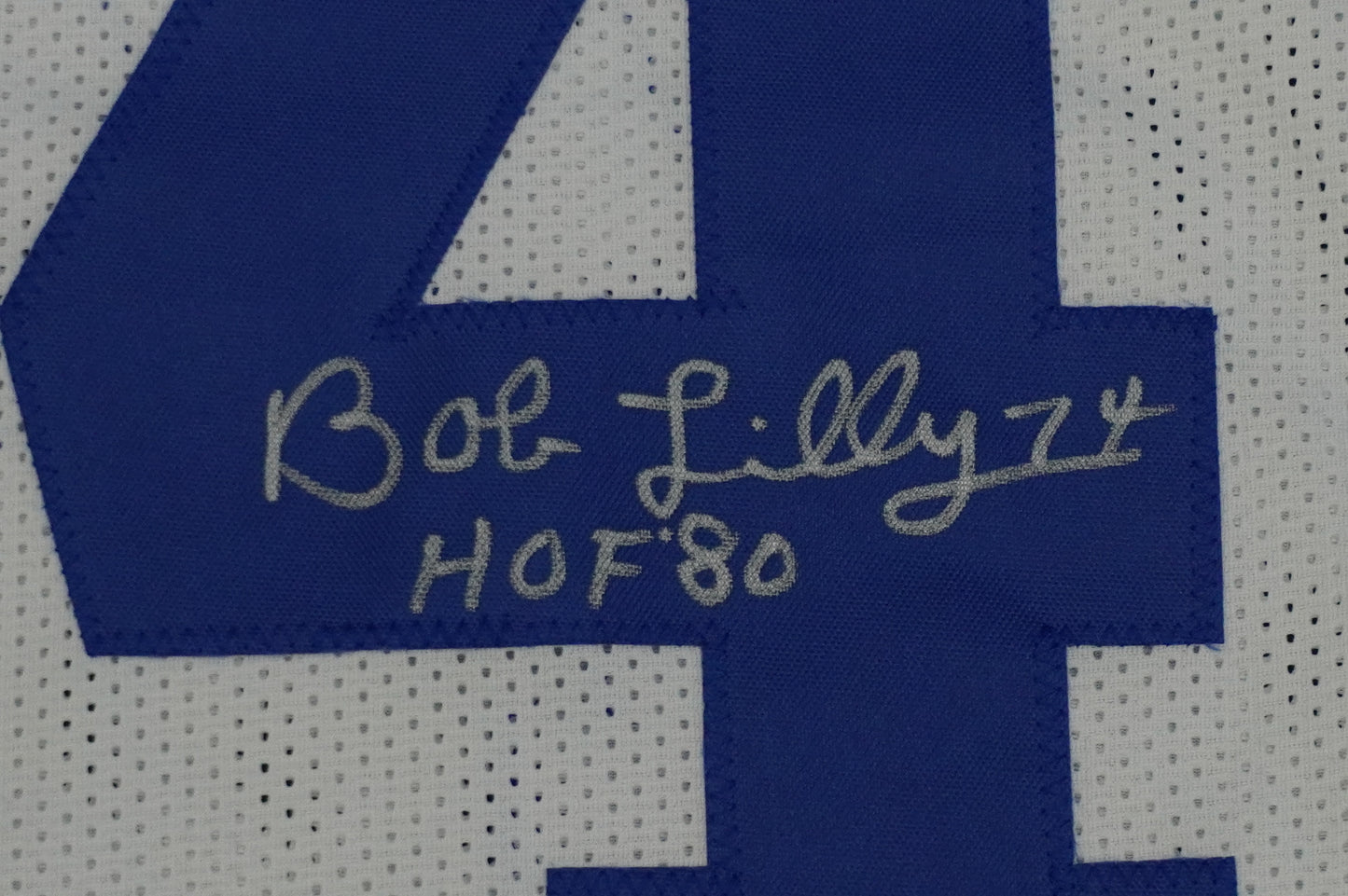 BOB LILLY SIGNED WHITE JERSEY Size XL Dallas Cowboys w/HOF 80 BAS COA
