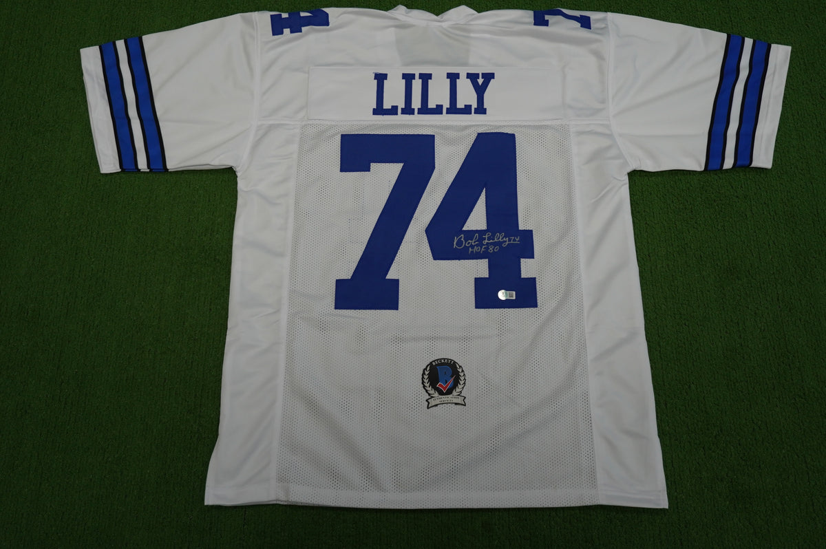BOB LILLY SIGNED WHITE JERSEY Size XL Dallas Cowboys w/HOF 80 BAS COA