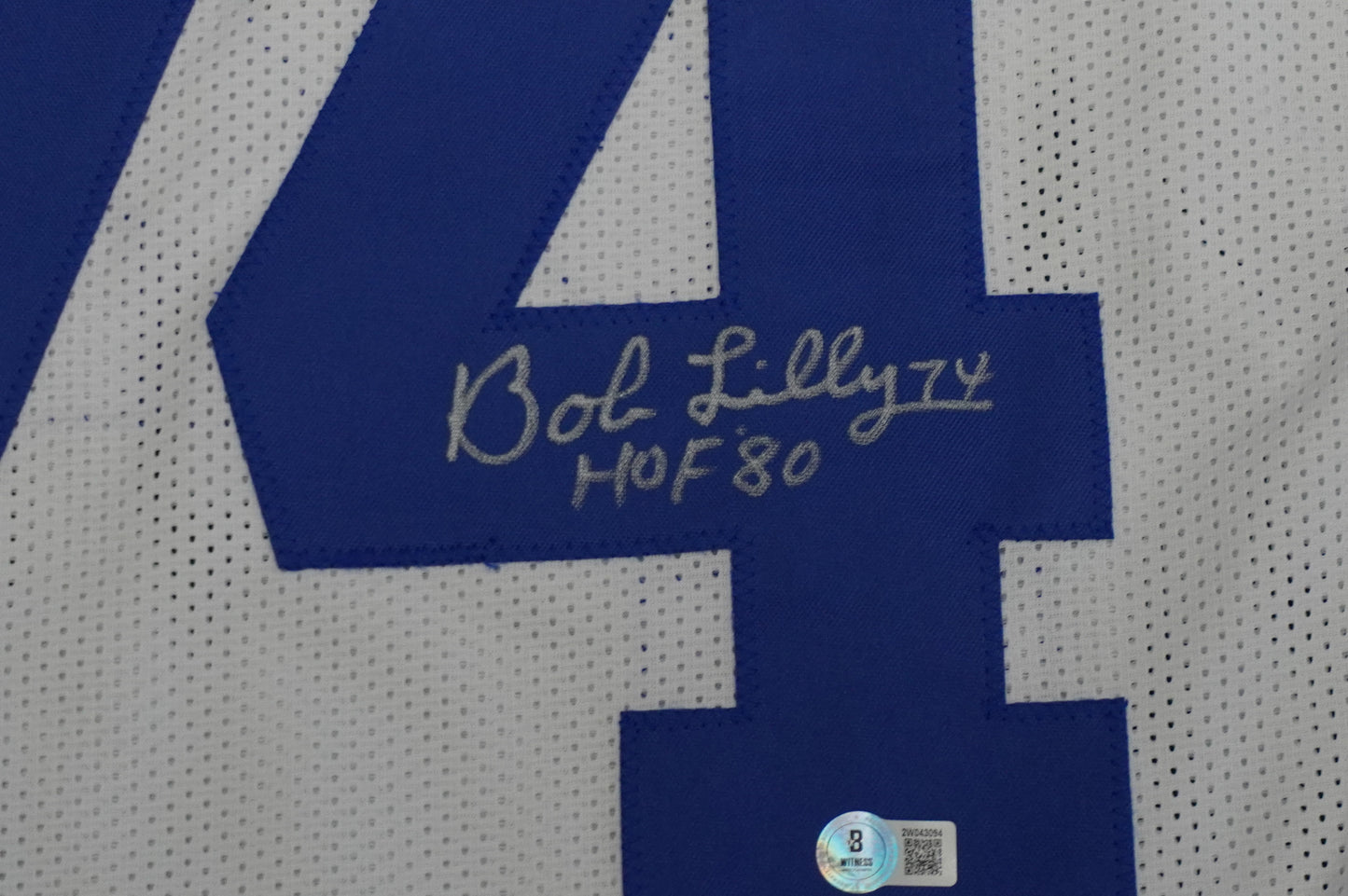 BOB LILLY SIGNED WHITE JERSEY Size XL Dallas Cowboys w/HOF 80 BAS COA