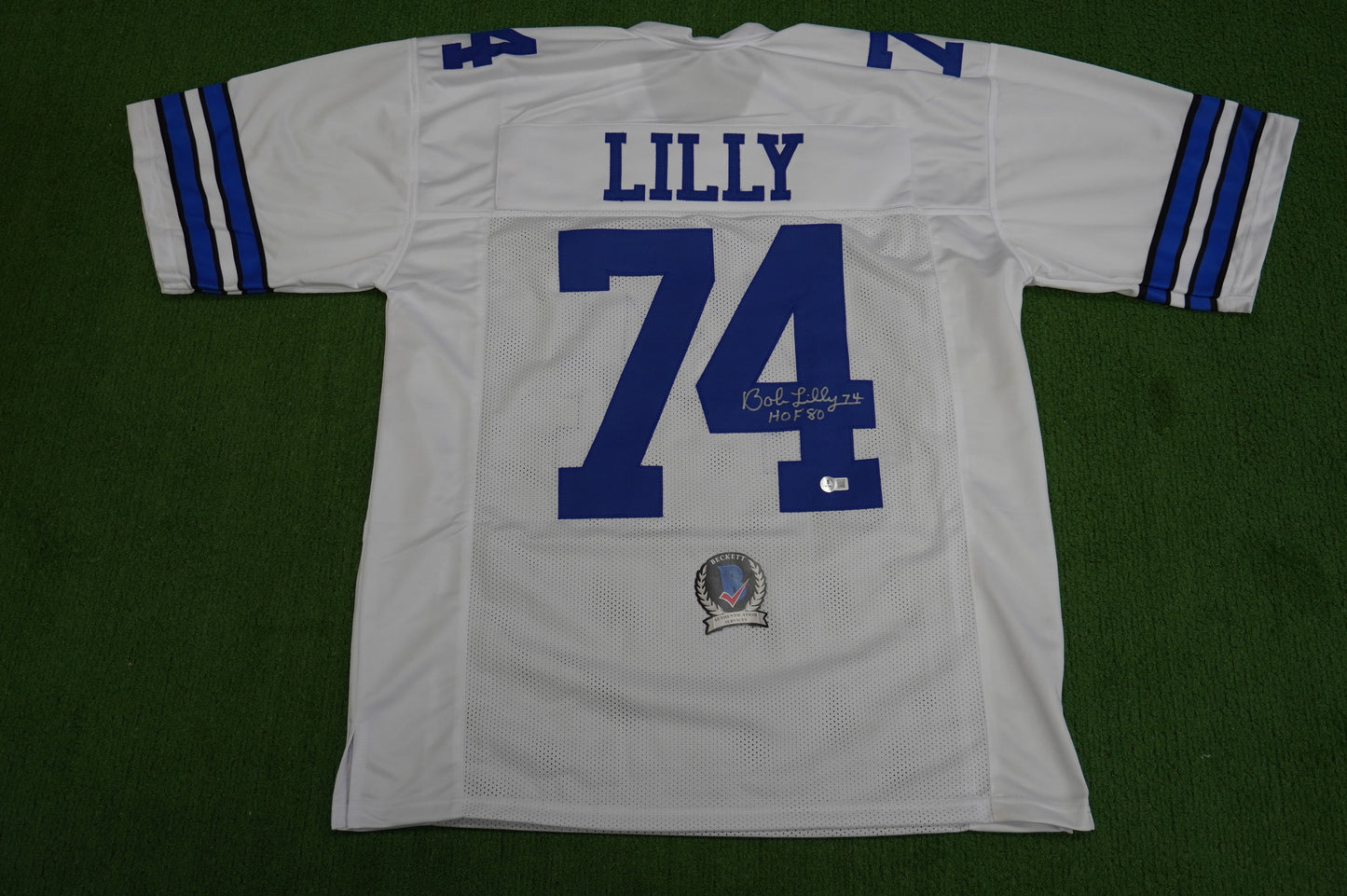 BOB LILLY SIGNED WHITE JERSEY Size XL Dallas Cowboys w/HOF 80 BAS COA